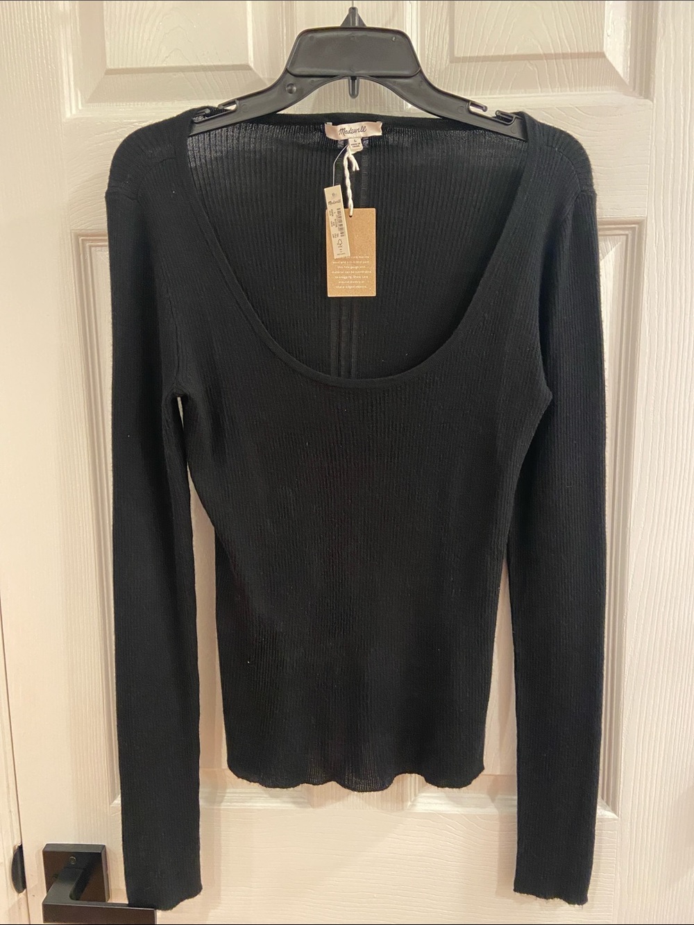 Madewell Black Scoop-Neck Ribbed Long Sleeve Top